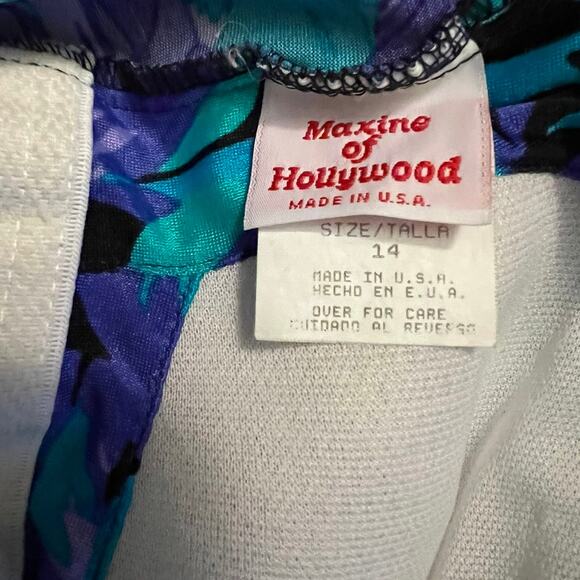 80’s Vintage Maxine Of Hollywood Purple Green Low Leg Glam Swimsuit Bathing Suit - Picture 3 of 12